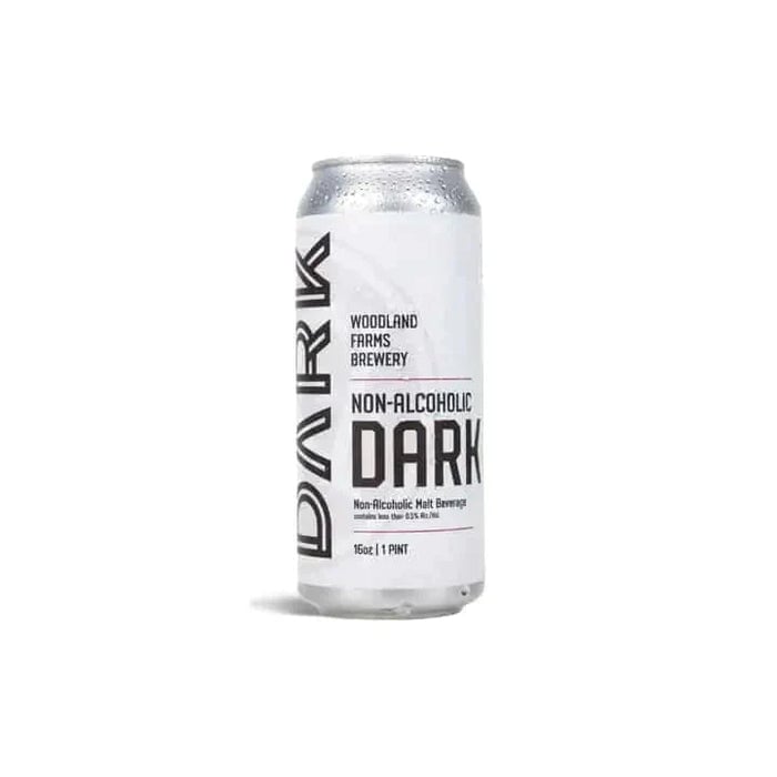 Woodland Farms Dark Stout non-alcoholic beer featuring rich stout flavor and thick creamy head, crafted in Maine with authentic quality.