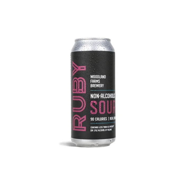 Woodland Farms Brewery Ruby Sour non-alcoholic sour beer showcasing raspberry and wheat beer phenolics with a light and refreshing tart finish